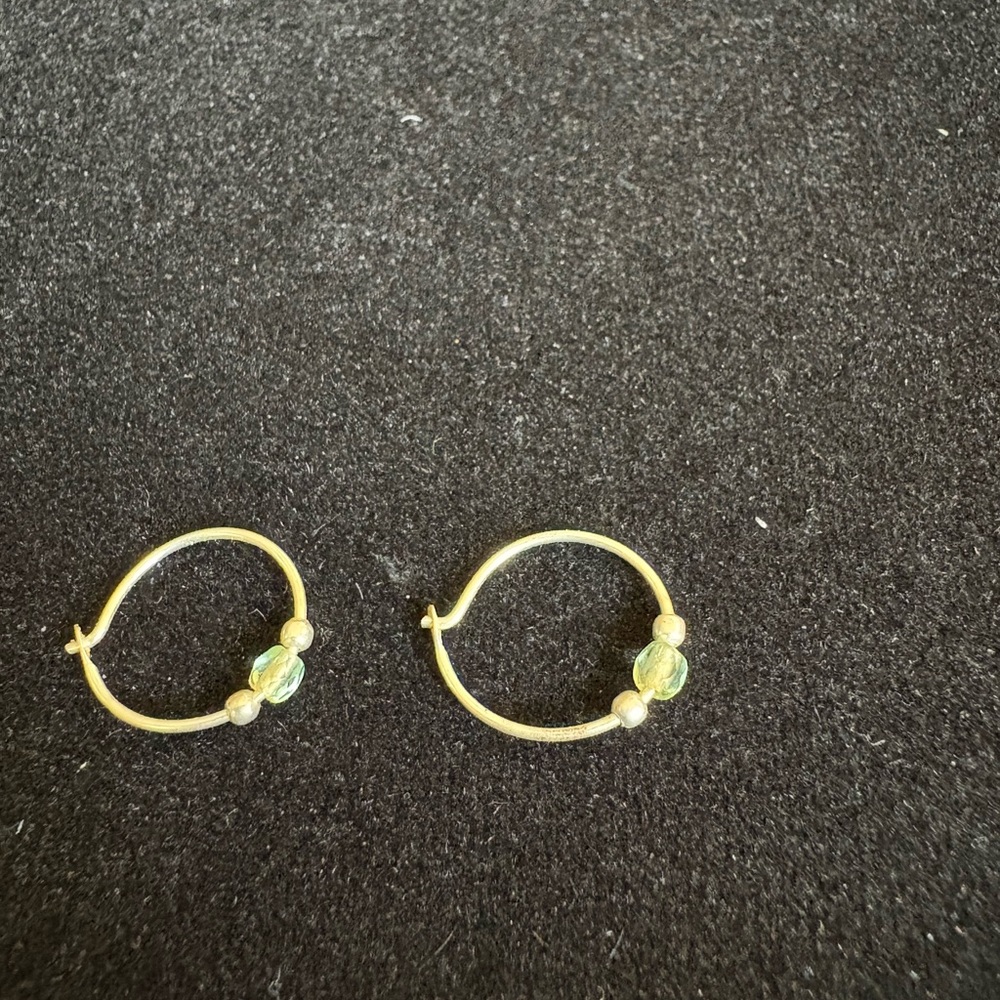Sterling Silver Hoop Earrings with Green Bead